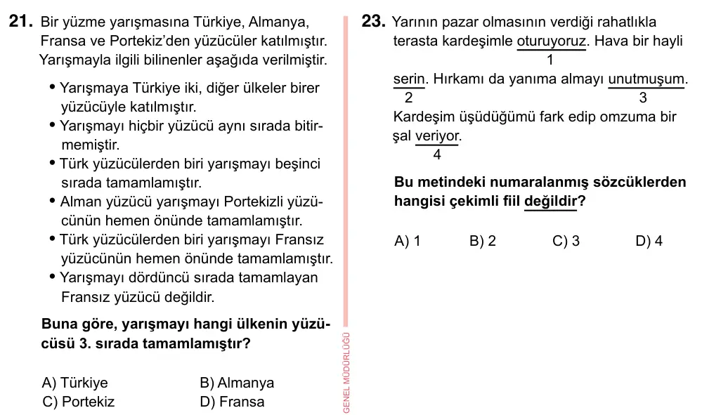 7. Sınıf Türkçe 2023 İOKBS Bursluluk Sınavı 21. Soru görseli