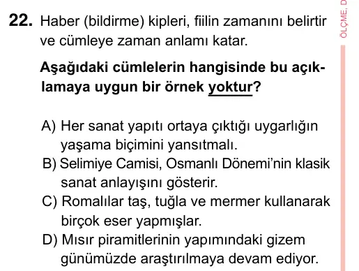 7. Sınıf Türkçe 2023 İOKBS Bursluluk Sınavı 22. Soru görseli