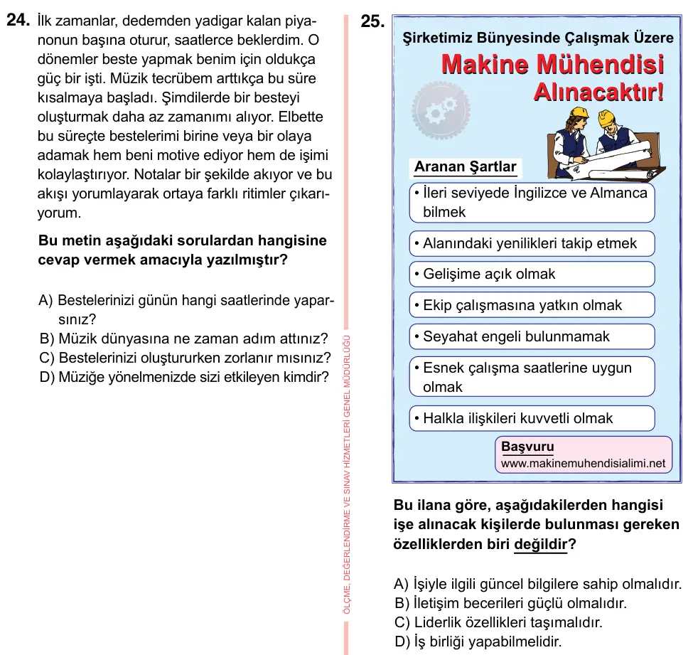 7. Sınıf Türkçe 2023 İOKBS Bursluluk Sınavı 25. Soru görseli