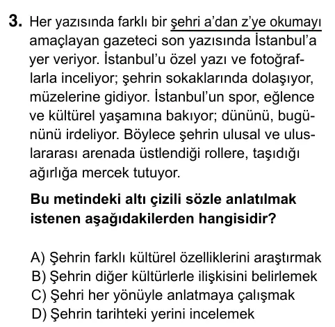 7. Sınıf Türkçe 2023 İOKBS Bursluluk Sınavı 3. Soru görseli