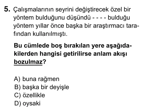 7. Sınıf Türkçe 2023 İOKBS Bursluluk Sınavı 5. Soru görseli