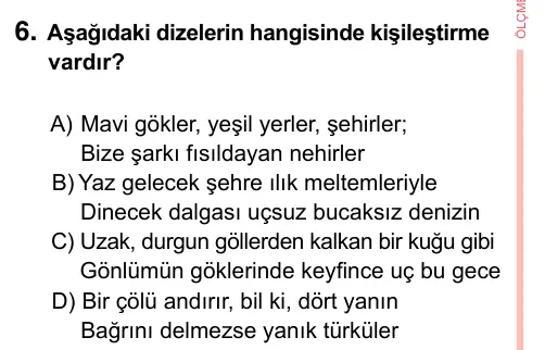 7. Sınıf Türkçe 2023 İOKBS Bursluluk Sınavı 6. Soru görseli