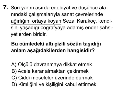 7. Sınıf Türkçe 2023 İOKBS Bursluluk Sınavı 7. Soru görseli