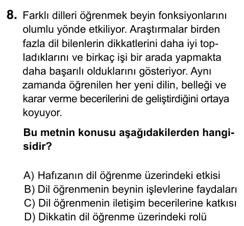 7. Sınıf Türkçe 2023 İOKBS Bursluluk Sınavı 8. Soru görseli