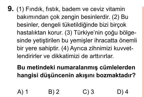 7. Sınıf Türkçe 2023 İOKBS Bursluluk Sınavı 9. Soru görseli