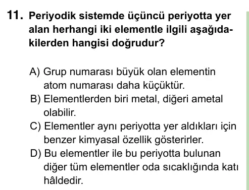 8. Sınıf ve Hazırlık Fen Bilimleri 2023 İOKBS Bursluluk Sınavı 11. Soru görseli