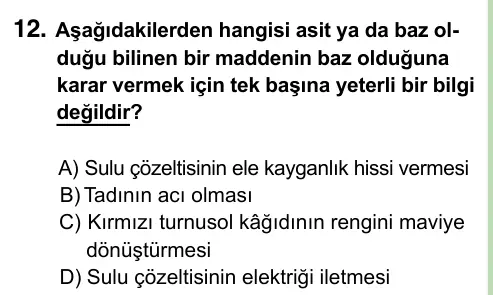 8. Sınıf ve Hazırlık Fen Bilimleri 2023 İOKBS Bursluluk Sınavı 12. Soru görseli