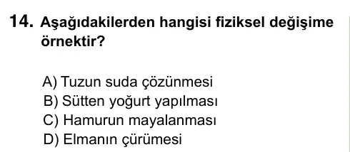 8. Sınıf ve Hazırlık Fen Bilimleri 2023 İOKBS Bursluluk Sınavı 14. Soru görseli