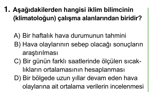 8. Sınıf ve Hazırlık Fen Bilimleri 2023 İOKBS Bursluluk Sınavı 1. Soru görseli