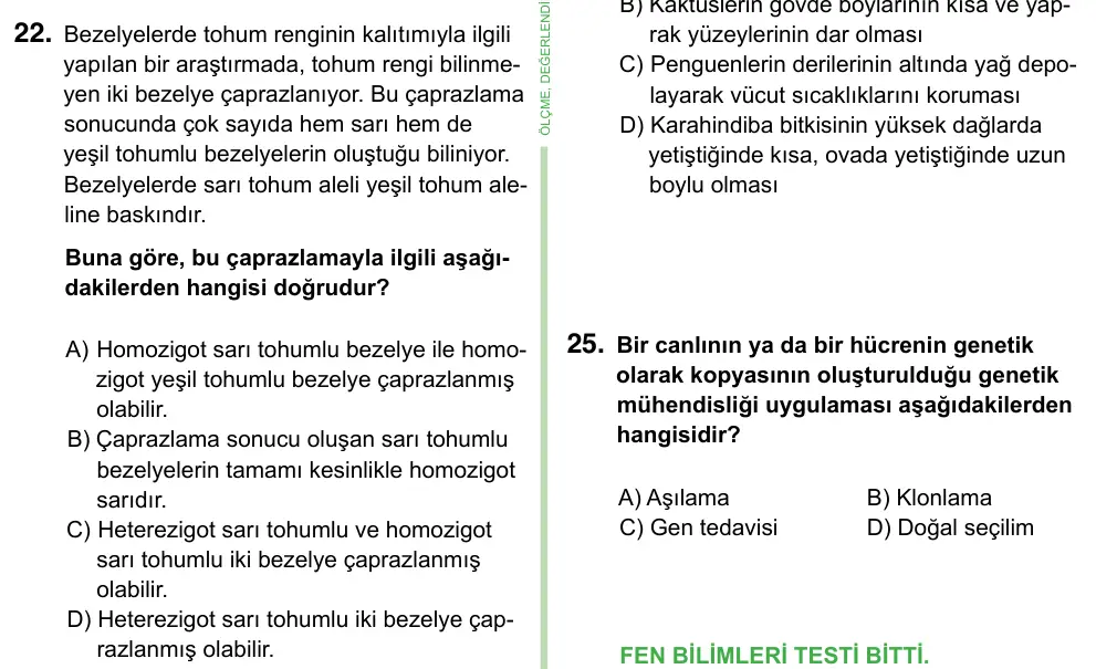 8. Sınıf ve Hazırlık Fen Bilimleri 2023 İOKBS Bursluluk Sınavı 22. Soru görseli