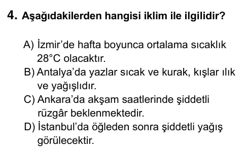 8. Sınıf ve Hazırlık Fen Bilimleri 2023 İOKBS Bursluluk Sınavı 4. Soru görseli