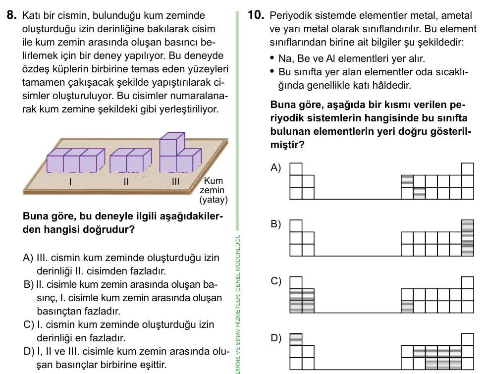 8. Sınıf ve Hazırlık Fen Bilimleri 2023 İOKBS Bursluluk Sınavı 8. Soru görseli