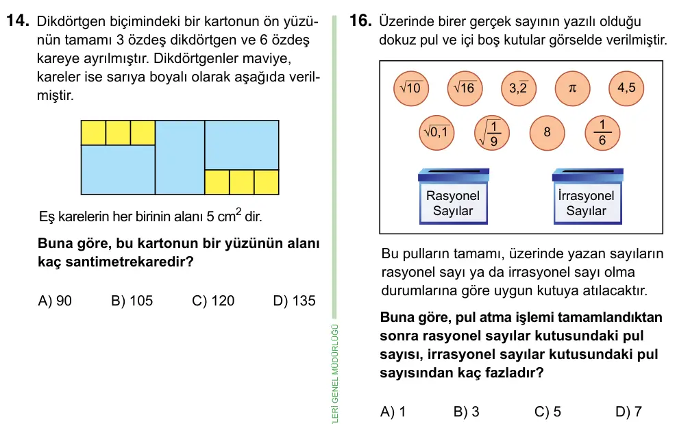 8. Sınıf ve Hazırlık Matematik 2023 İOKBS Bursluluk Sınavı 16. Soru görseli