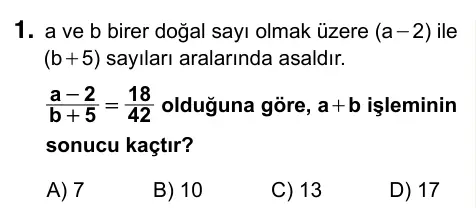 8. Sınıf ve Hazırlık Matematik 2023 İOKBS Bursluluk Sınavı 1. Soru görseli
