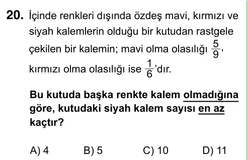 8. Sınıf ve Hazırlık Matematik 2023 İOKBS Bursluluk Sınavı 20. Soru görseli