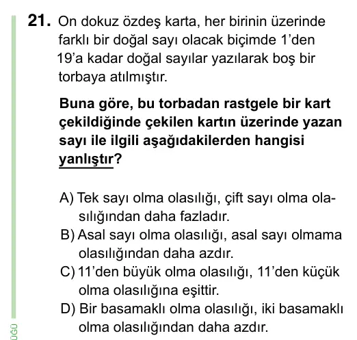 8. Sınıf ve Hazırlık Matematik 2023 İOKBS Bursluluk Sınavı 21. Soru görseli