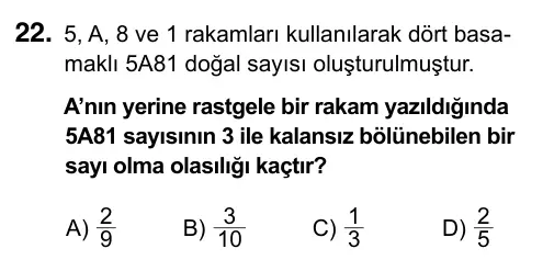 8. Sınıf ve Hazırlık Matematik 2023 İOKBS Bursluluk Sınavı 22. Soru görseli
