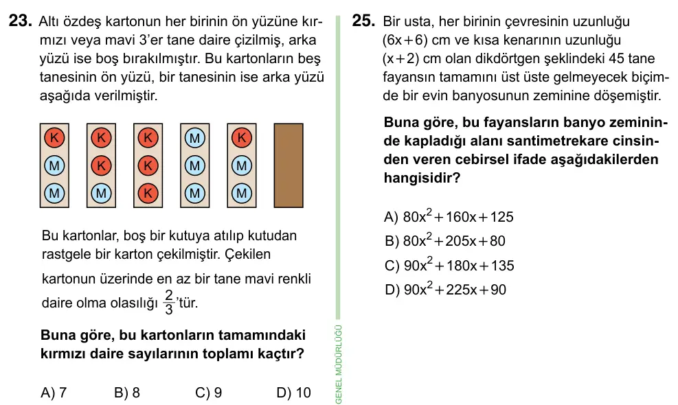 8. Sınıf ve Hazırlık Matematik 2023 İOKBS Bursluluk Sınavı 23. Soru görseli