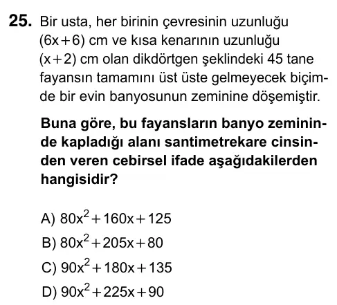 8. Sınıf ve Hazırlık Matematik 2023 İOKBS Bursluluk Sınavı 25. Soru görseli