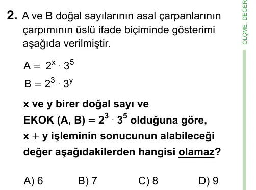 8. Sınıf ve Hazırlık Matematik 2023 İOKBS Bursluluk Sınavı 2. Soru görseli