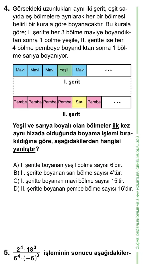 8. Sınıf ve Hazırlık Matematik 2023 İOKBS Bursluluk Sınavı 4. Soru görseli