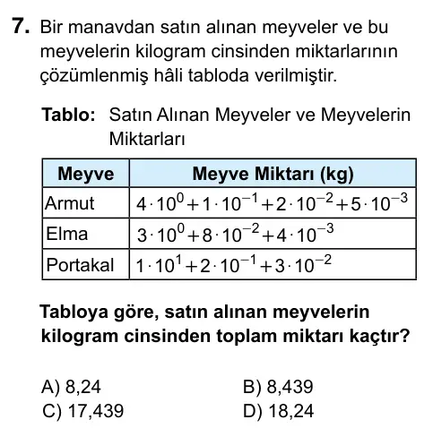 8. Sınıf ve Hazırlık Matematik 2023 İOKBS Bursluluk Sınavı 7. Soru görseli