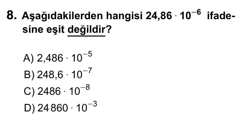 8. Sınıf ve Hazırlık Matematik 2023 İOKBS Bursluluk Sınavı 8. Soru görseli