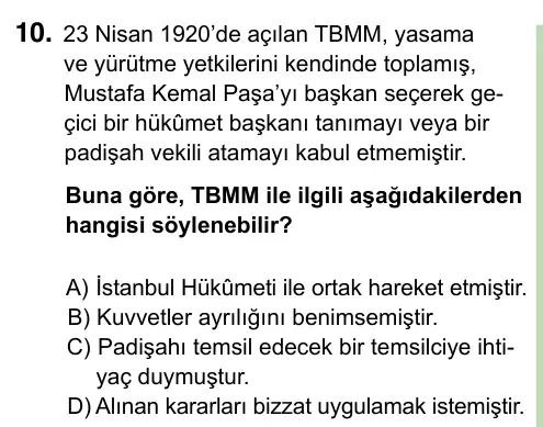 8. Sınıf ve Hazırlık Sosyal Bilgiler 2023 İOKBS Bursluluk Sınavı 10. Soru görseli