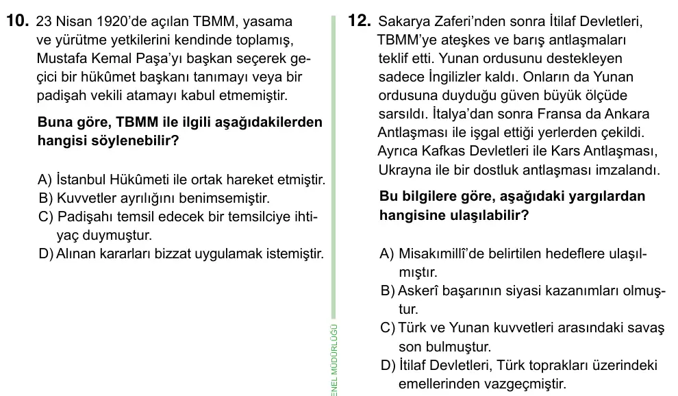 8. Sınıf ve Hazırlık Sosyal Bilgiler 2023 İOKBS Bursluluk Sınavı 12. Soru görseli