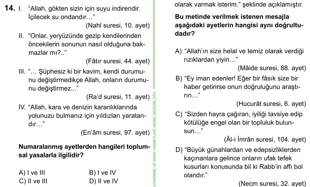 8. Sınıf ve Hazırlık Sosyal Bilgiler 2023 İOKBS Bursluluk Sınavı 14. Soru görseli