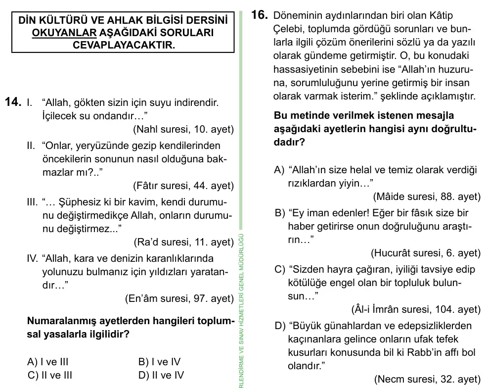8. Sınıf ve Hazırlık Sosyal Bilgiler 2023 İOKBS Bursluluk Sınavı 16. Soru görseli