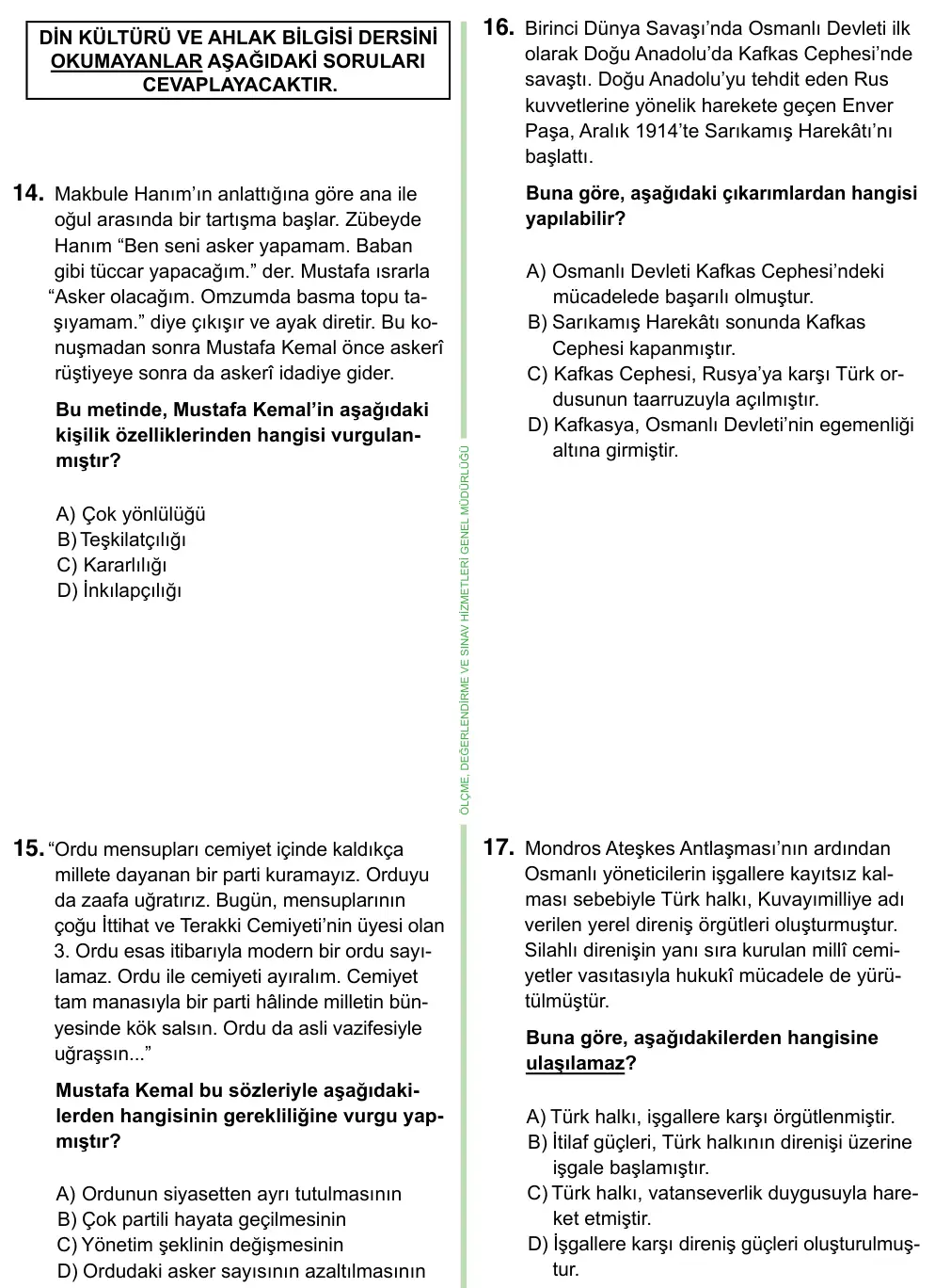 8. Sınıf ve Hazırlık Sosyal Bilgiler 2023 İOKBS Bursluluk Sınavı 25. Soru görseli (2/5)
