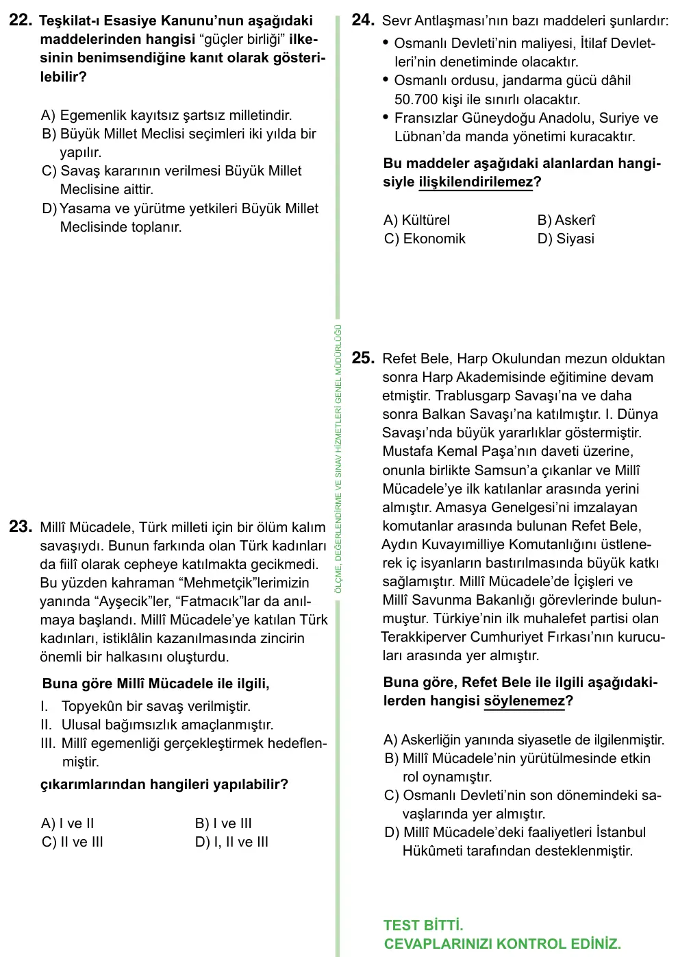8. Sınıf ve Hazırlık Sosyal Bilgiler 2023 İOKBS Bursluluk Sınavı 25. Soru görseli (4/5)