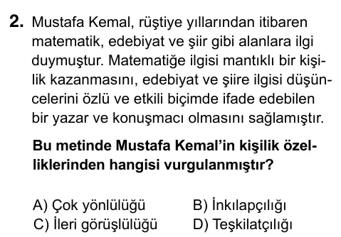8. Sınıf ve Hazırlık Sosyal Bilgiler 2023 İOKBS Bursluluk Sınavı 2. Soru görseli
