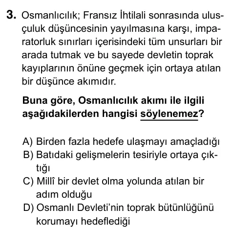 8. Sınıf ve Hazırlık Sosyal Bilgiler 2023 İOKBS Bursluluk Sınavı 3. Soru görseli