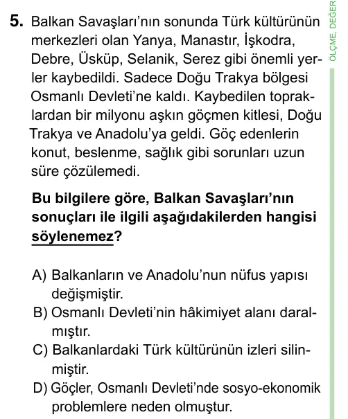 8. Sınıf ve Hazırlık Sosyal Bilgiler 2023 İOKBS Bursluluk Sınavı 5. Soru görseli