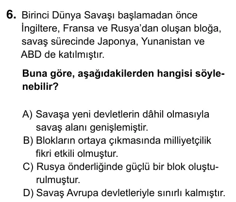 8. Sınıf ve Hazırlık Sosyal Bilgiler 2023 İOKBS Bursluluk Sınavı 6. Soru görseli