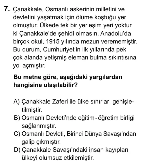 8. Sınıf ve Hazırlık Sosyal Bilgiler 2023 İOKBS Bursluluk Sınavı 7. Soru görseli