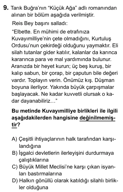 8. Sınıf ve Hazırlık Sosyal Bilgiler 2023 İOKBS Bursluluk Sınavı 9. Soru görseli