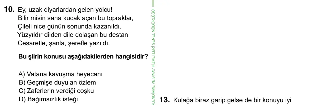 8. Sınıf ve Hazırlık Türkçe 2023 İOKBS Bursluluk Sınavı 10. Soru görseli