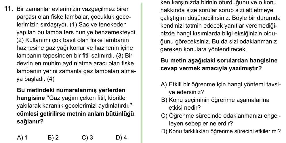 8. Sınıf ve Hazırlık Türkçe 2023 İOKBS Bursluluk Sınavı 11. Soru görseli