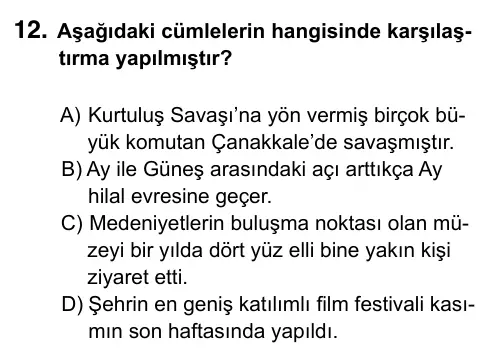 8. Sınıf ve Hazırlık Türkçe 2023 İOKBS Bursluluk Sınavı 12. Soru görseli