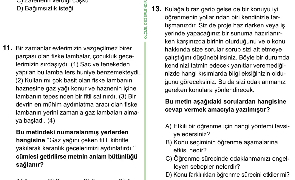 8. Sınıf ve Hazırlık Türkçe 2023 İOKBS Bursluluk Sınavı 13. Soru görseli