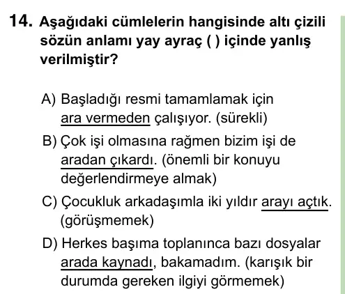 8. Sınıf ve Hazırlık Türkçe 2023 İOKBS Bursluluk Sınavı 14. Soru görseli