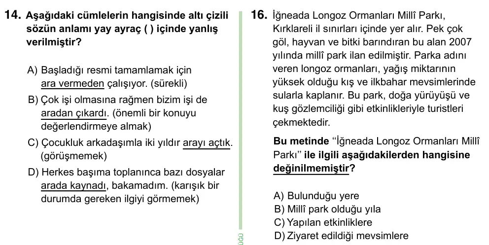 8. Sınıf ve Hazırlık Türkçe 2023 İOKBS Bursluluk Sınavı 16. Soru görseli