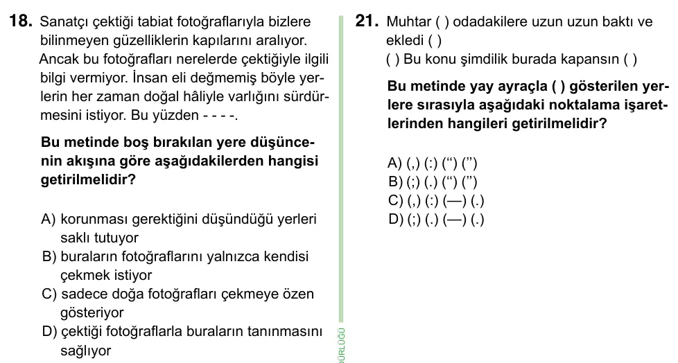 8. Sınıf ve Hazırlık Türkçe 2023 İOKBS Bursluluk Sınavı 18. Soru görseli