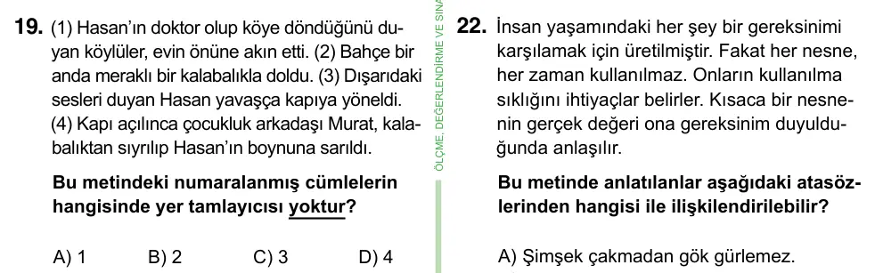 8. Sınıf ve Hazırlık Türkçe 2023 İOKBS Bursluluk Sınavı 19. Soru görseli