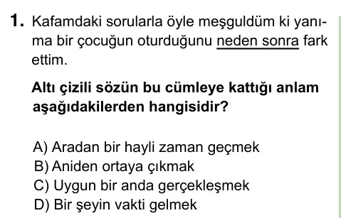 8. Sınıf ve Hazırlık Türkçe 2023 İOKBS Bursluluk Sınavı 1. Soru görseli