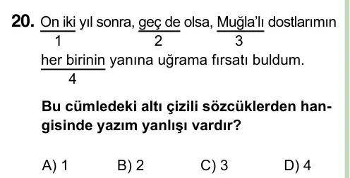 8. Sınıf ve Hazırlık Türkçe 2023 İOKBS Bursluluk Sınavı 20. Soru görseli