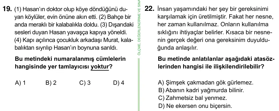 8. Sınıf ve Hazırlık Türkçe 2023 İOKBS Bursluluk Sınavı 22. Soru görseli